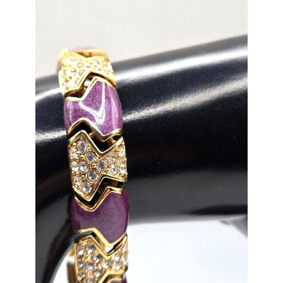 Vintage KJL Kenneth Jay Lane Purple Enamel Rhinestone Panel Cuff Bangle Bracelet - Picture 2 of 8